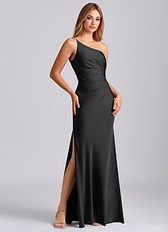 Azazie Marseli 신부 들러리 드레스 인어 한쪽 어깨 스트레치 새틴 바닥 길이 드레스 image4