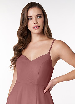 Azazie Clarissa Bridesmaid Dresses Desert Rose A-Line V-Neck Chiffon Dress image5