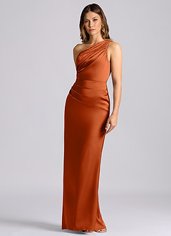 Azazie Akilah 신부 들러리 드레스 인어 한쪽 어깨 스트레치 새틴 바닥 길이 드레스 image6