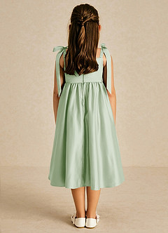 Azazie Chelsie Robe Demoiselle D'honneur Fillette Robe Trapèze en Mat Satiné Arc Vert Sauge image2