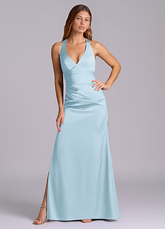 Azazie Amelie Bridesmaid Dresses Sky Blue A-Line Pleated Stretch Satin Dress image5