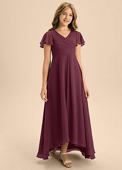 Azazie Induh Junior Jurk van Chiffon met A-Lijn Geplooid Cabernet image3