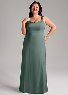 Azazie Denice Bridesmaid Dresses Sea Moss Sheath Pleated Stretch Satin Dress image10