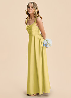 Azazie Azaria Junior A-Linie Plissee Stretch-Satin Kleid Kanarienvogel image4