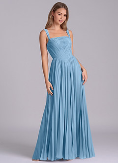 Azazie Mina Final Sale Steel Blue A-Line Pleated Chiffon Dress image5