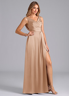 Azazie Karina Robes de demoiselle d'honneur Robe Trapèze en Satin extensible Plissée Rose Perle image5