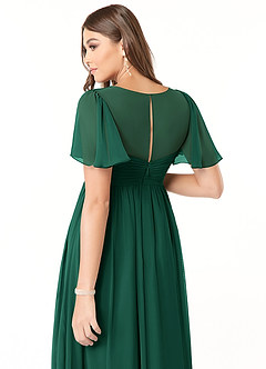 Azazie Verna Robes de demoiselle d'honneur de maternité Robe Trapèze Col V froncé Longueur ras du sol Mousseline de soie image6