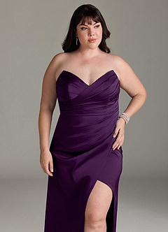 Azazie Yola Bridesmaid Dresses Grape Sheath V-Neck Pleated Stretch Satin Convertible Dress image13