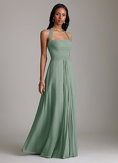 Azazie Clarisa Bridesmaid Dresses Silver Sage A-Line Pleated Chiffon Dress image1