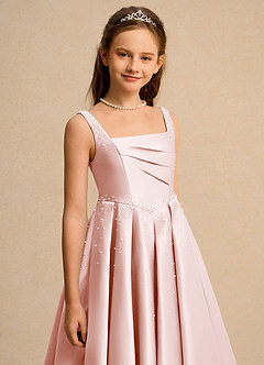 Azazie Mochi Girl Blumenmädchenkleider Ballkleid Plissee Matte Satin Kleid Zartrosa image7