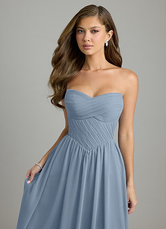 Azazie Tammy Vestidos de prueba en casa Vestido Azul Polvoriento de Gasa de Línea A con Corsé image6