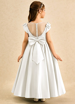 Azazie Toffee Flower Girl Dresses Ivory Ball-Gown Bow Matte Satin Dress image1