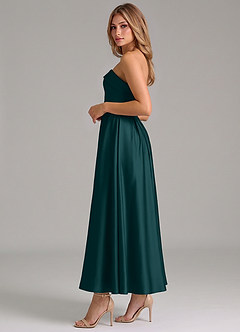 Azazie Lucienne Bridesmaid Dresses Pine A-Line Pleated Stretch Satin Dress image3
