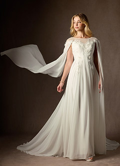 Azazie Linnea Wedding Dresses Cream A-Line Scoop Chiffon Dress image5