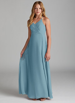 Azazie Davis Junior Jurk van Chiffon met A-Lijn Mystiek Blauw image3