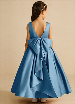 Azazie Cailee Flower Girl Dresses Steel Blue Ball-Gown Pleated Matte Satin Dress image1