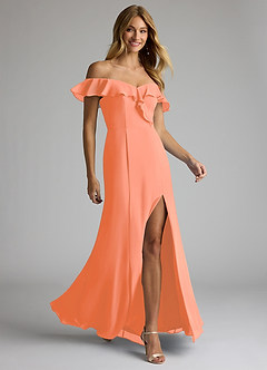 Azazie Sophie Brautjungfernkleider Wandelbar A-Linie Schulterfrei Chiffon Kleid Sonnenuntergang image3