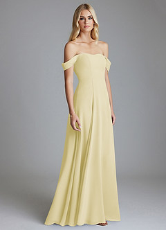 Azazie Seriana Brudtärnklänningar Klä av A-Linje i Chiffong Av axeln Citronsorbet image4