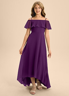 Azazie Maggie Junior A-Linie Schulterfrei Chiffon Kleid Traube image5