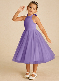 Azazie Dora vestidos de niña de las flores Vestido de Tahití de Tul de Corte En A con Lazo image2