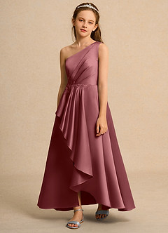 Azazie Taffy Junior Formal Jurken voor bloemenmeisjes A-Lijn Jurk van Mat Satijn Kant Amethist image1