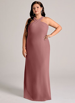 Azazie Doretta 신부 들러리 드레스 인어 주름진 쉬폰 바닥 길이 드레스 image8