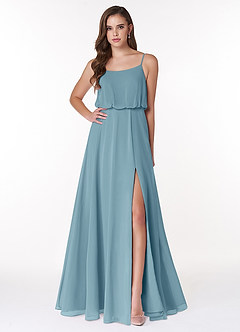 Azazie Lupe Bridesmaid Dresses Moody Blue A-Line Scoop Blouson Chiffon Dress image1