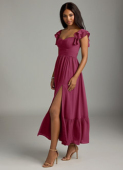 Azazie Anaya Bridesmaid Dresses Mulberry A-Line Pleated Chiffon Dress image4