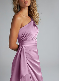 Azazie Maive Bridesmaid Dresses Wisteria Sheath Ruched Stretch Satin Dress image5