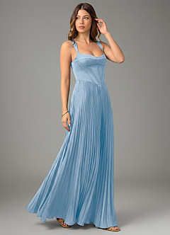 Azazie Avenelle Robes de demoiselle d'honneur Robe Trapèze en Satin extensible Corset Poudre Bleue image5