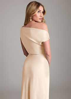 Azazie Emerson Bridesmaid Dresses White Alabaster Sheath Off the Shoulder Chiffon Dress image3