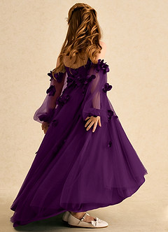 Azazie Karrie Flower Girl Dresses Grape A-Line with Sleeves Tulle Dress image6