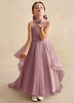 Azazie Bev Flower Girl Dresses Dusty Rose A-Line Convertible Tulle Dress image4