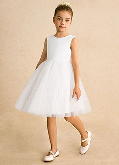 Azazie Esme Flower Girl Dresses White Ball-Gown Bow Tulle Dress image5
