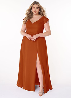 Azazie Claudine Bridesmaid Dresses Paprika A-Line Flutter Sleeve Chiffon Dress image7