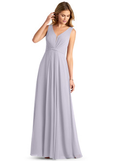 Azazie Gina Bridesmaid Dresses Fog A-Line V-Neck Pleated Chiffon Dress image22