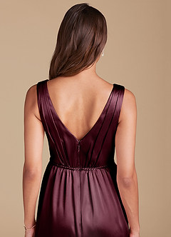Azazie Tanicia Final Sale Cabernet A-Line Pleated Metallic Satin Dress image5