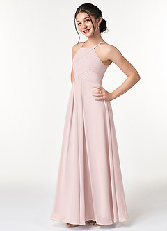 Azazie Ginger Junior Blushing Pink A-Line Pleated Chiffon Dress image3