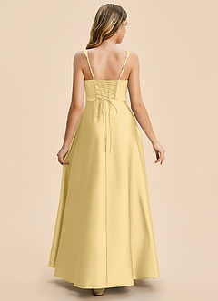 Azazie Azaria Junior Butter A-Line Pleated Stretch Satin Dress image2