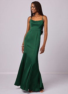 Barbie ♥ Azazie Bridesmaid Dresses Dark Green Mermaid Bow Stretch Satin Dress image2