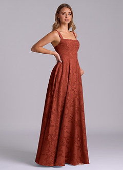 Azazie Shaude Bridesmaid Dresses Terracotta A-Line Pleated Floral Burnout Dress image7