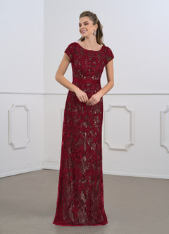 Azazie Dorit Mother of the Bride Dresses Burgundy Champagne Sheath Scoop Lace Dress image1