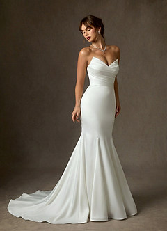 Azazie Lanelle Wedding Dresses Diamond White Mermaid Crepe Back Satin Dress image3