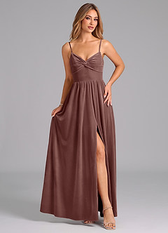 Azazie Zeya Bridesmaid Dresses Espresso A-Line Pleated Velvet Dress image4