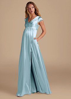 Azazie Allessia Maternity Bridesmaid Dresses A-Line Metallic Satin Floor-Length Dress image3