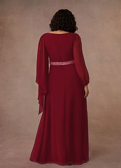 Azazie Priyanka At-home Try On Dresses Mulberry A-Line Boatneck Pleated Chiffon Dress image8