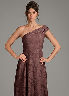 Azazie Melanie Bridesmaid Dresses Espresso A-Line One Shoulder Floral Burnout Dress image5