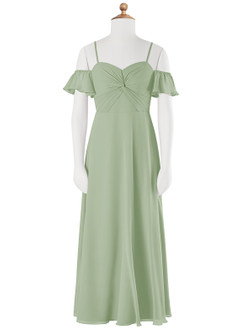 Azazie Juna Junior Vestido de Salvia Polvorienta de Gasa de Corte en A con Vestidos sin tirantes image6