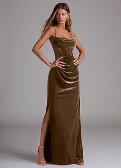 Azazie Mai Bridesmaid Dresses Mahogany Sheath Sweetheart Neckline Velvet Dress image3
