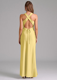 Azazie Evadne Brudtärnklänningar Klä av Tubklänning i Stretch Satin Plisserad Kanariefågel image2